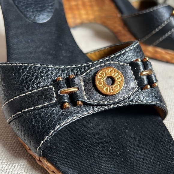 Circa Joan & David black leather open toe wicker wedges size 7.5 - Picture 8 of 9